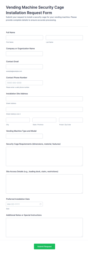 Vending Machine Security Cage Installation Request Form Template