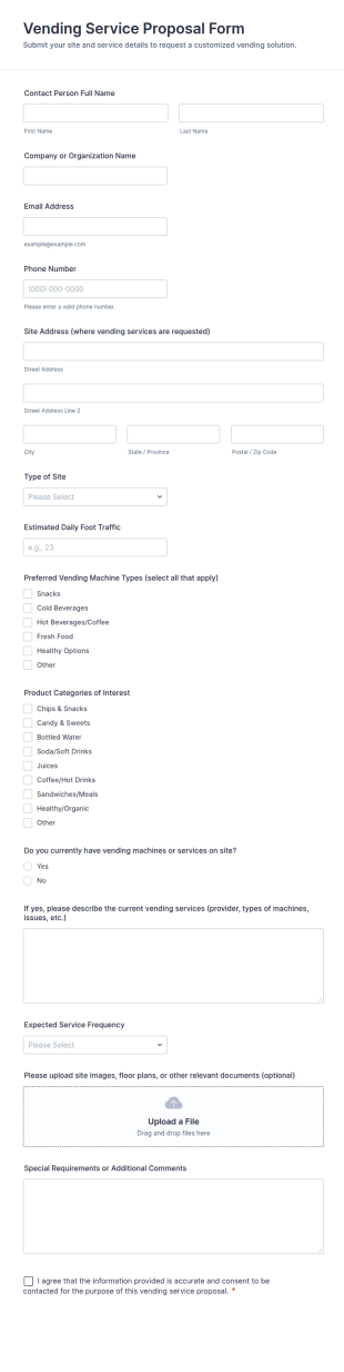 Vending Service Proposal Form Template