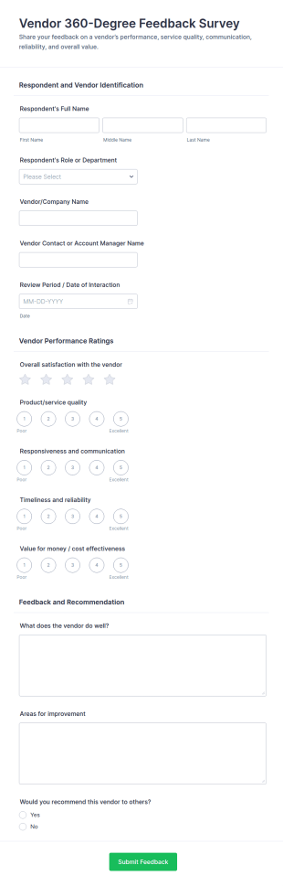 Vendor 360 Degree Feedback Survey Form Template