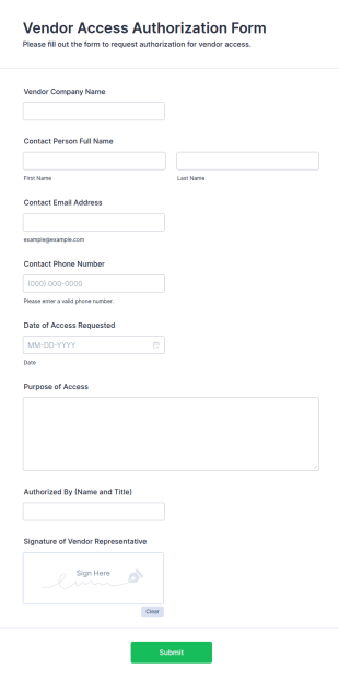 Vendor Access Authorization Form Template