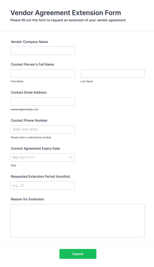 Vendor Agreement Extension Form Template