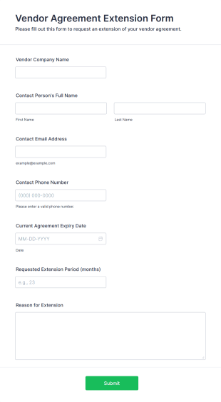 Vendor Agreement Extension Form Template