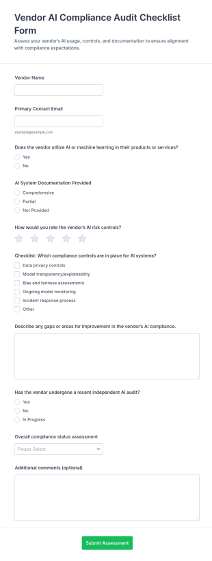 Vendor AI Compliance Audit Checklist Form Template