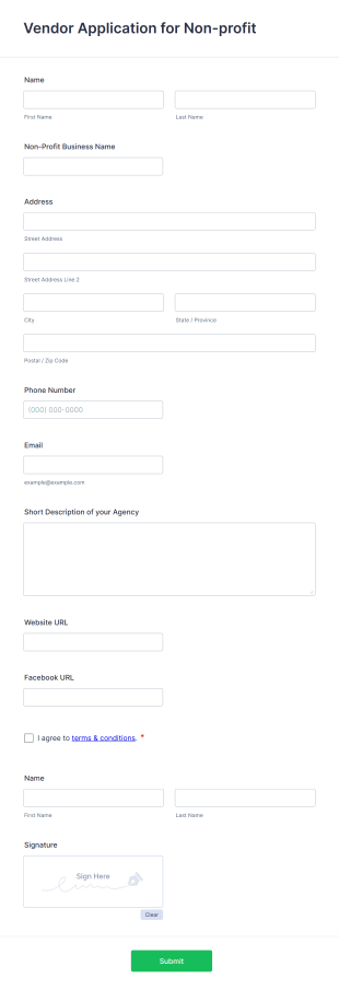 Vendor Application For Non Profit Form Template