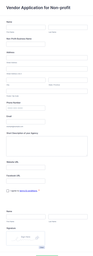 Vendor Application For Non Profit Form Template