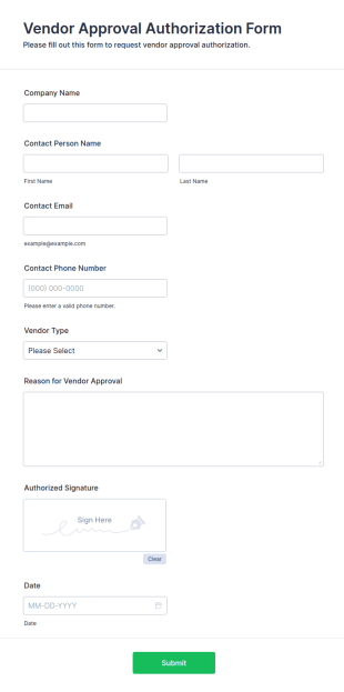 Vendor Approval Authorization Form Template