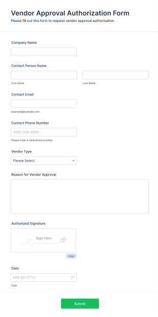 Vendor Approval Authorization Form Form Template