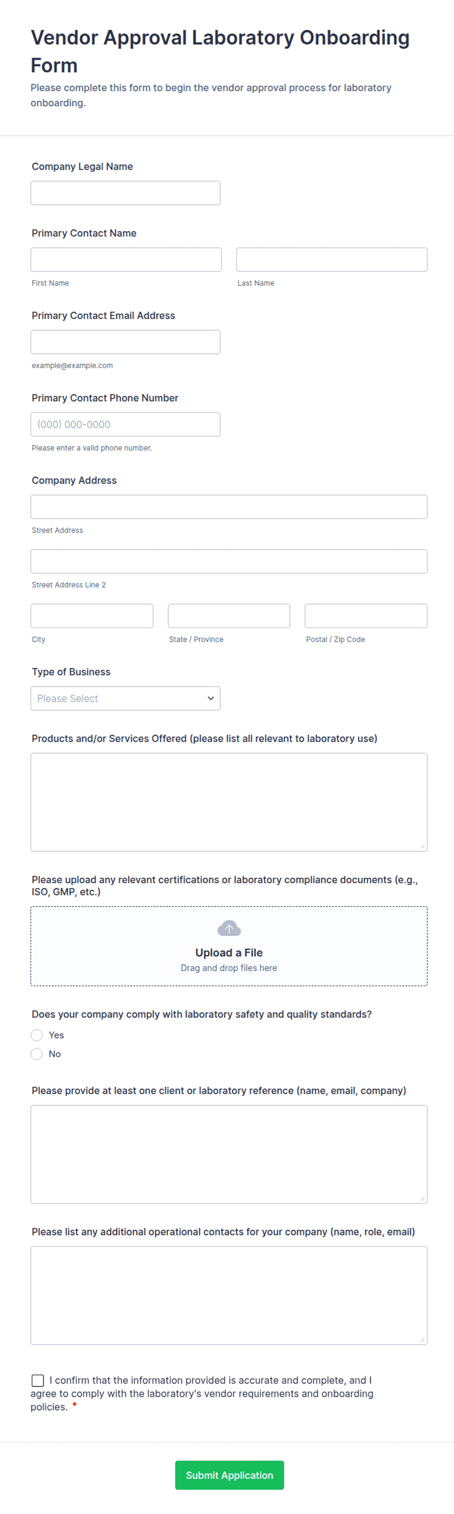 Vendor Approval Laboratory Onboarding Form Template | Jotform