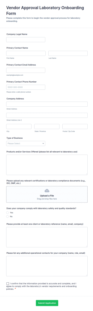 Vendor Approval Laboratory Onboarding Form Template