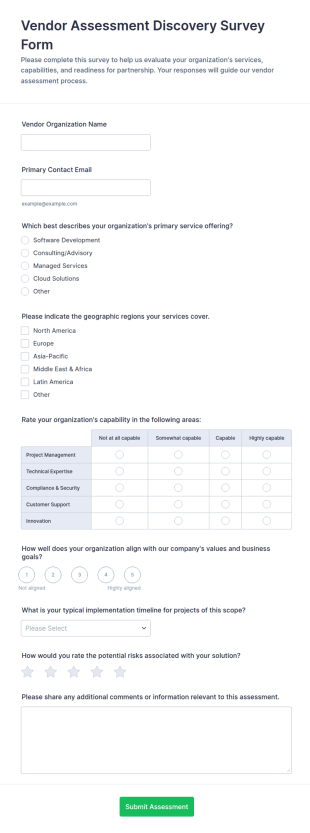 Vendor Assessment Discovery Survey Form Template