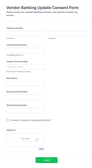Vendor Banking Update Consent Form Template