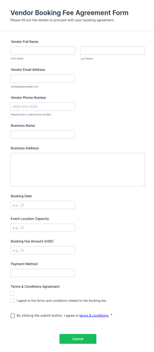 Vendor Booking Fee Agreement Form Template