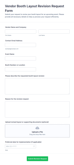 Vendor Booth Layout Revision Request Form Template