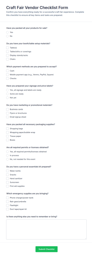 Vendor Checklist Form Template
