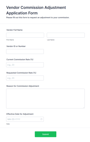 Vendor Commission Adjustment Application Form Template