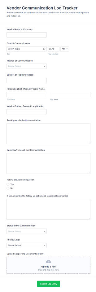 Vendor Communication Log Tracker Form Template