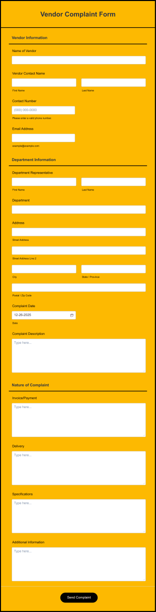 Vendor Complaint Form Template