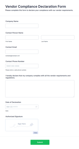 Vendor Compliance Declaration Form Template