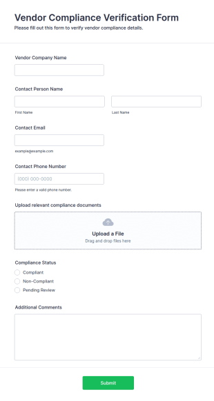 Vendor Compliance Verification Form Template