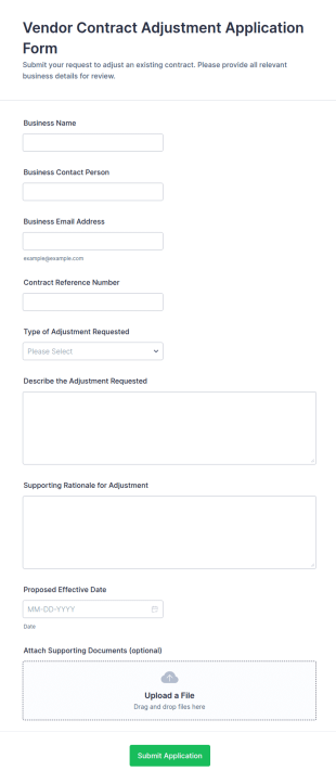 Vendor Contract Adjustment Application Form Template