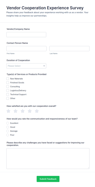 Vendor Cooperation Experience Survey Form Template