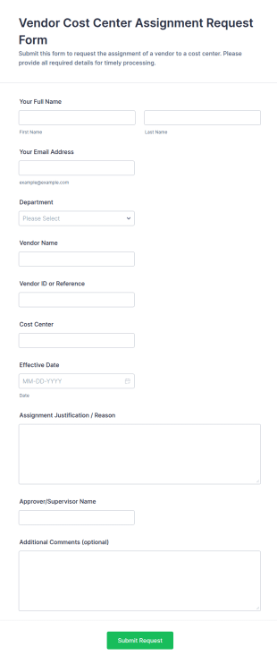 Vendor Cost Center Assignment Request Form Template