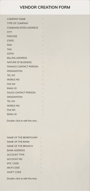 Vendor Creation Form Template