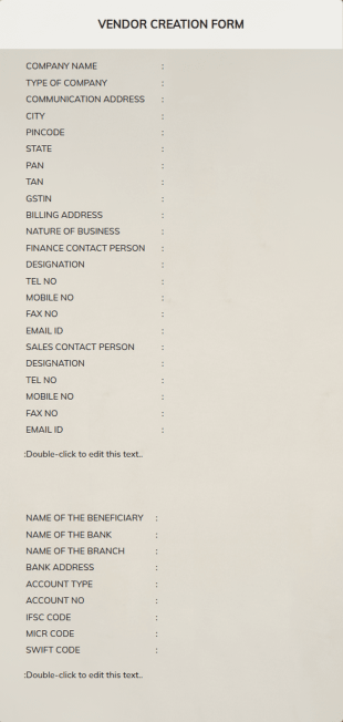 Vendor Creation Form Template
