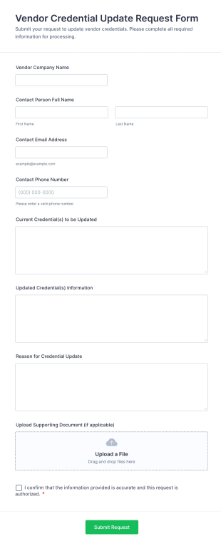 Vendor Credential Update Request Form Template