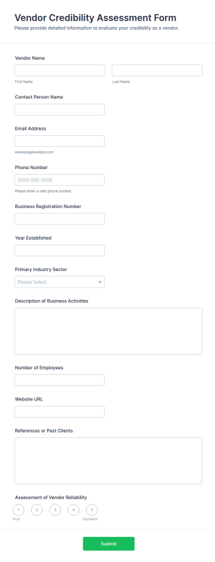 Vendor Credibility Assessment Form Template
