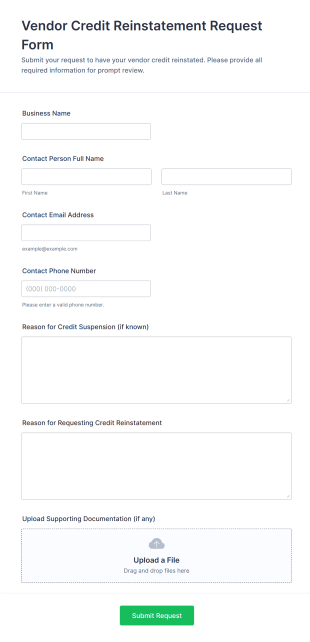 Vendor Credit Reinstatement Request Form Template