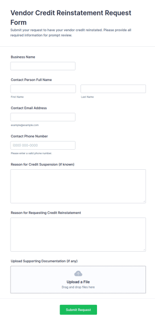 Vendor Credit Reinstatement Request Form Template