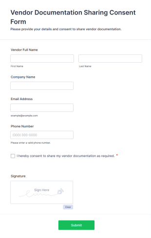 Vendor Documentation Sharing Consent Form Template