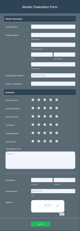 Vendor Evaluation Form Template