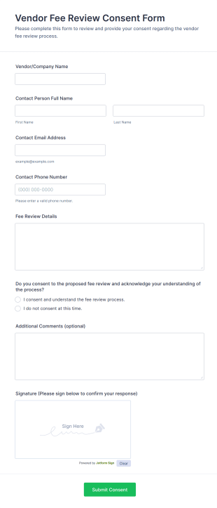 Vendor Fee Review Consent Form Template