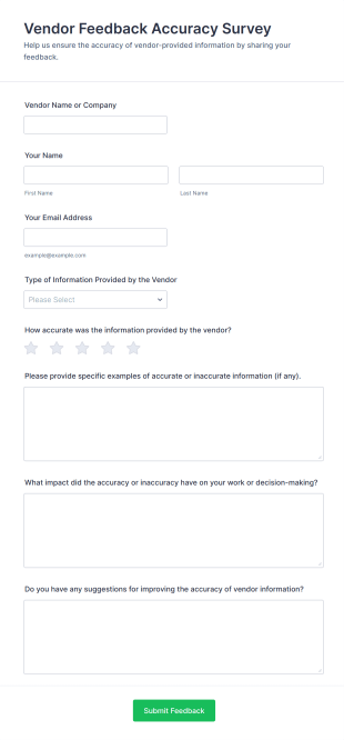 Vendor Feedback Accuracy Survey Form Template