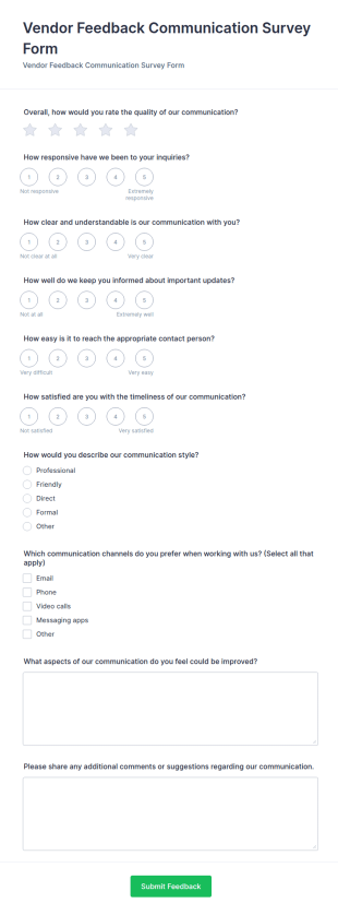 Vendor Feedback Communication Survey Form Template