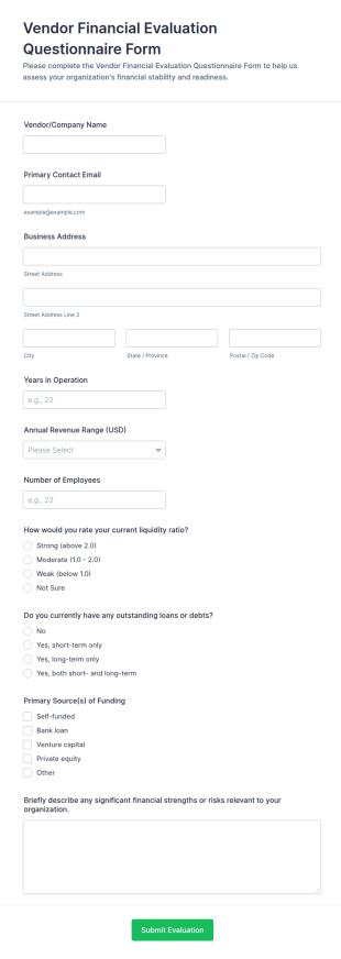 Vendor Financial Evaluation Questionnaire Form Template
