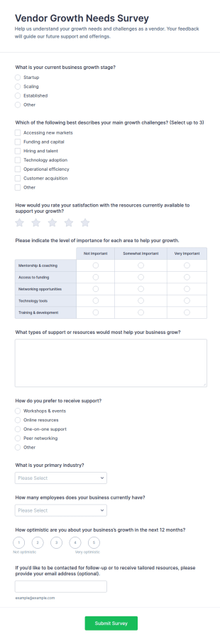 Vendor Growth Needs Survey Form Template