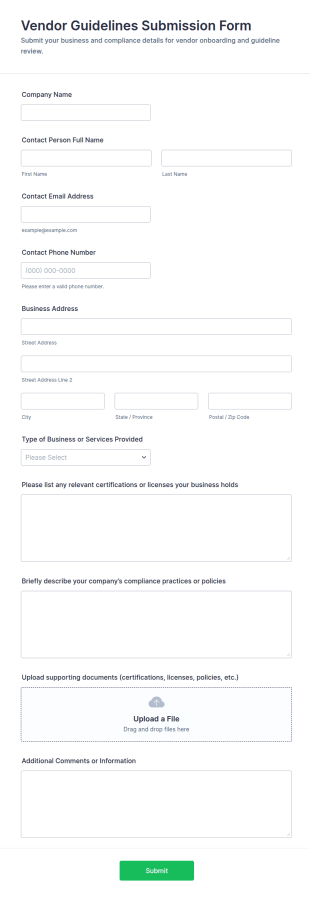 Vendor Guidelines Submission Form Template