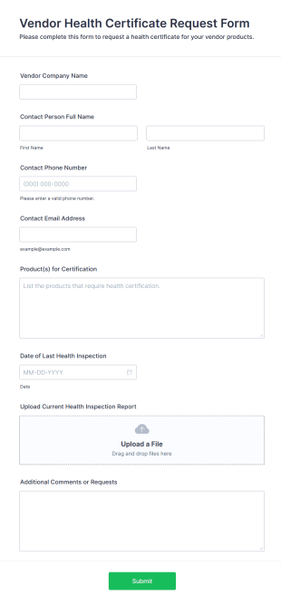 Vendor Health Certificate Request Form Template