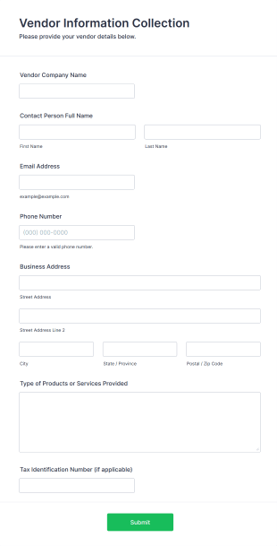 Vendor Information Collection Form Template
