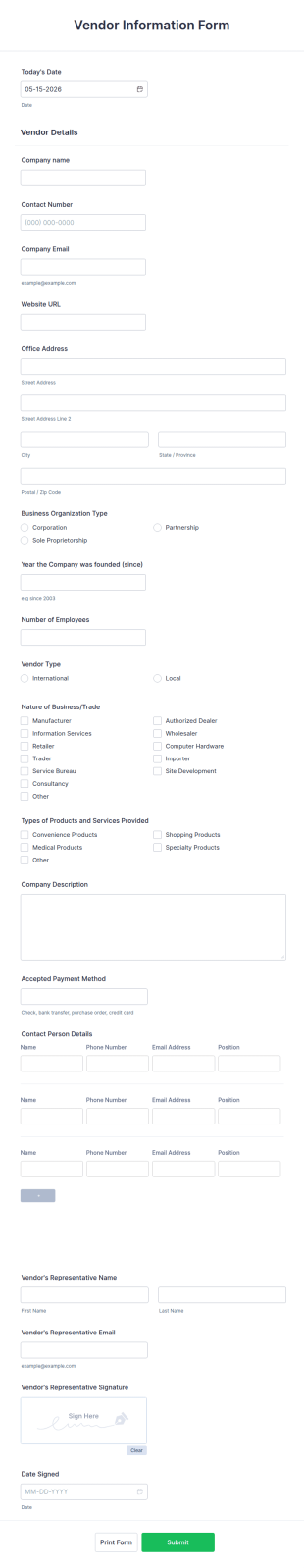 Vendor Information Form Template
