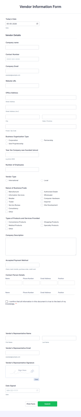 Vendor Information Form Template
