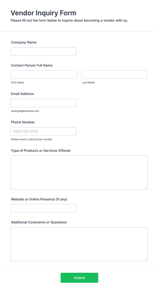 Vendor Inquiry Form Template