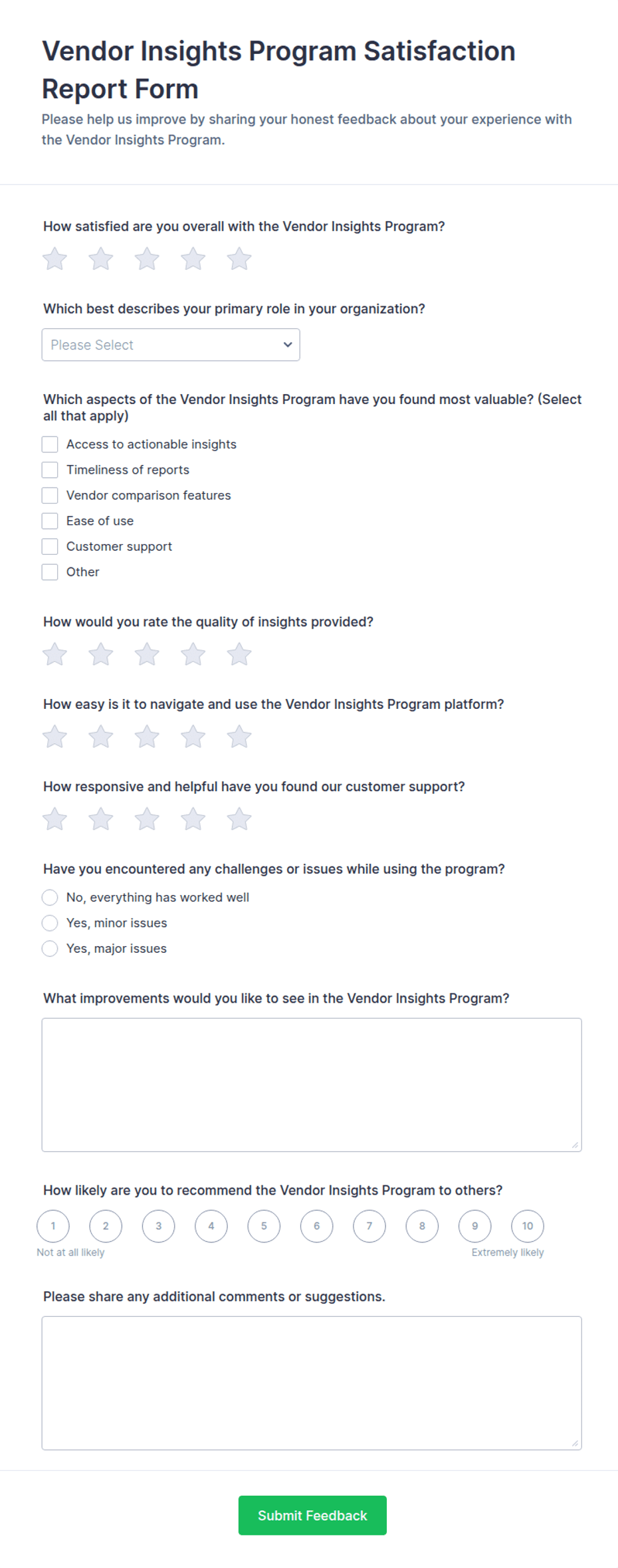 Mircrosoft Forms Report Examples Vendor Insights Program Satisfaction Report Form Template | Jotform