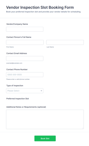 Vendor Inspection Slot Booking Form Template