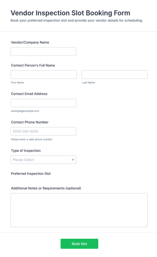 Vendor Inspection Slot Booking Form Template