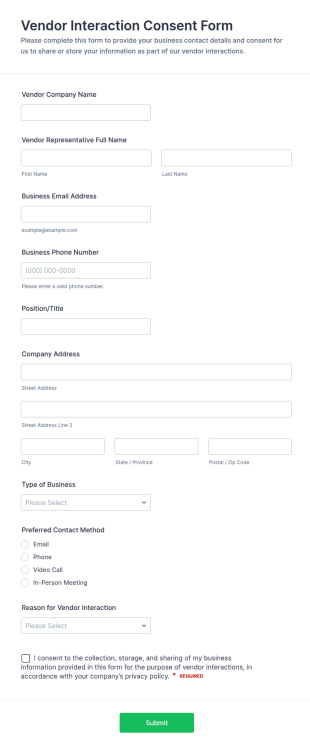 Vendor Interaction Consent Form Template