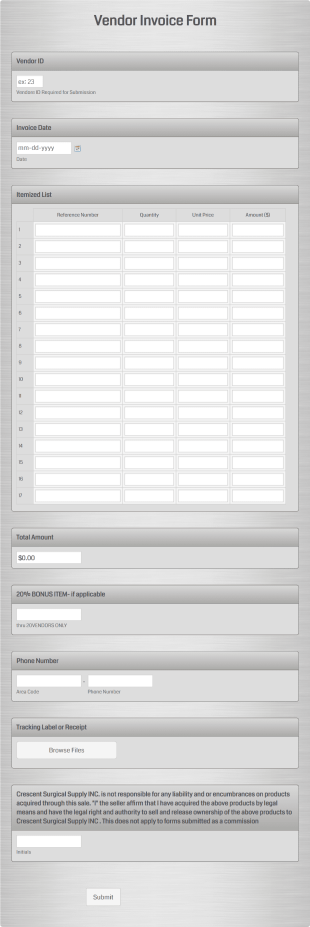 Vendor Invoice Form Template